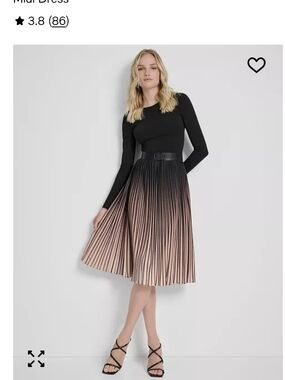 DKNY Black to Blush Pleated Ombre Midi Skirt